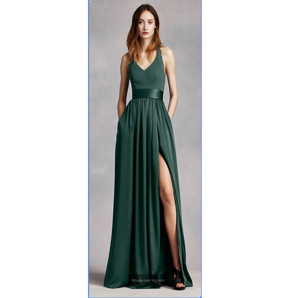 Vera Wang V-Neck Halter Gown with Sash- Forrest